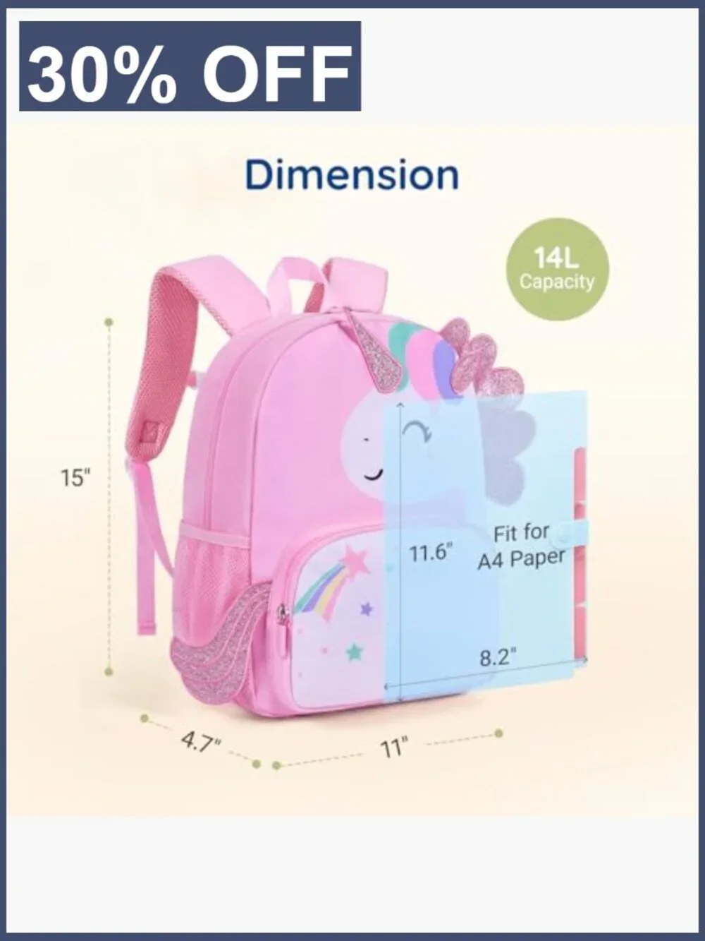 Kids Backpack for Girls 4-6 Butterfly Bookbag 15